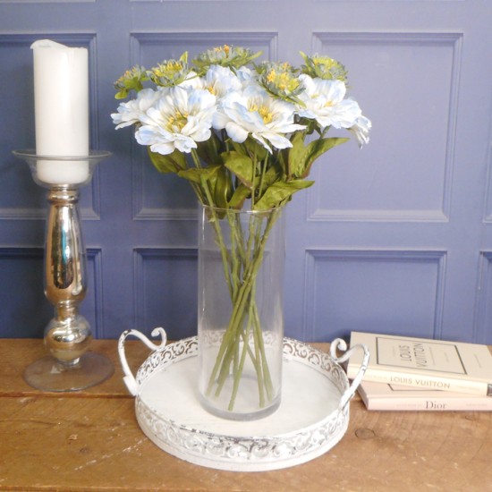 Zinnia and Bud Blue 43.5cm Artificial Flowers